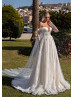 Off Shoulder Beaded Ivory Lace Tulle Elegant Wedding Dress